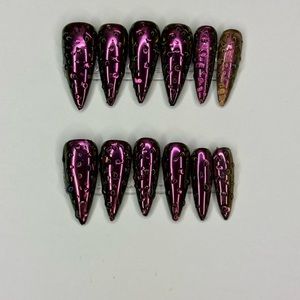 Purple Chrome Chameleon Press on Nails with 3D Water droplets
